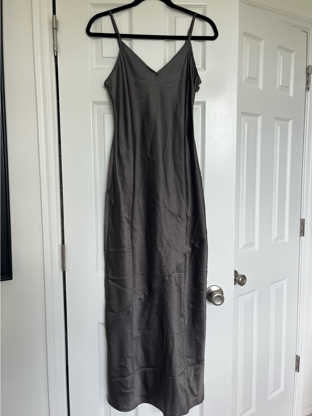 Dark Grey Satin Midi Dress